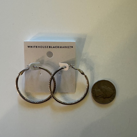 Silver with CZ Diamond Hoop Earrings - Picture 4 of 5